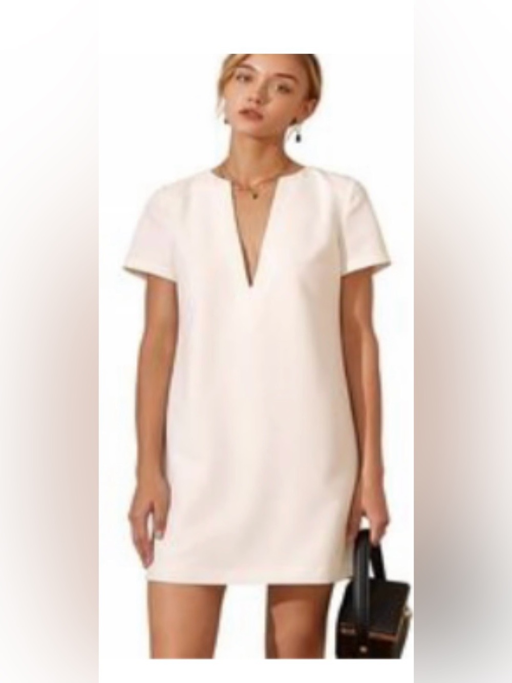 Net AEL Amy Enjoy Life Minimalist V-Neck Shift Dress in Cream